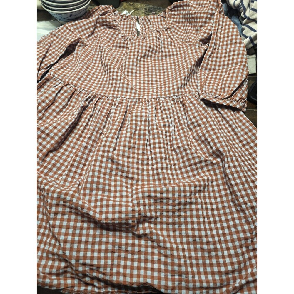 Madewell Easy Gingham Seersucker Cotton Mini Dress Size 6 Orange